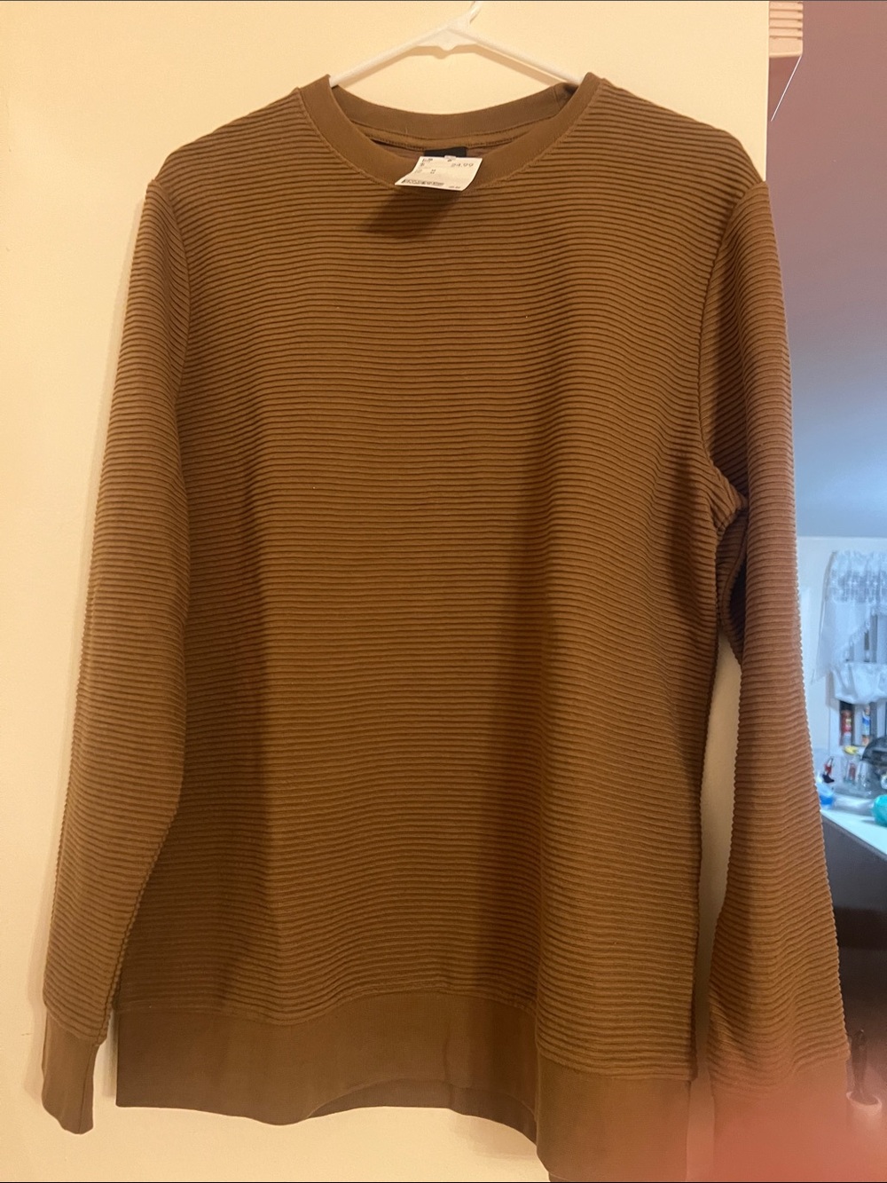 H&M Men's Ribbed Crewneck Sweater in Brown